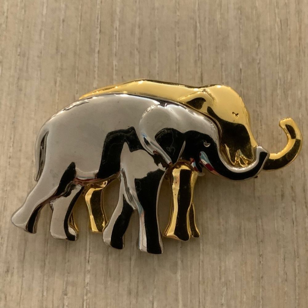 Vintage Liz Claiborne Two Elephant Brooch
